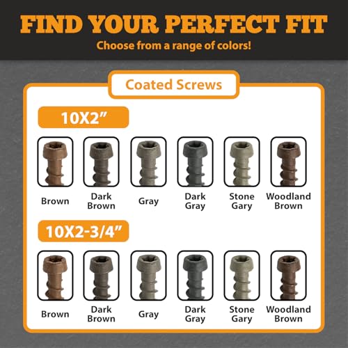 Coated Composite Deck Screws #10 x 2-3/4, Self Tapping Wood Screws and Deck Screws with Torx T20 Star Drive, Type 17 Point, Flat Head, 1 Free Bit Included (Stone Gray, 350), by YYL FASTENER #10x2-3/4" Stone Gray