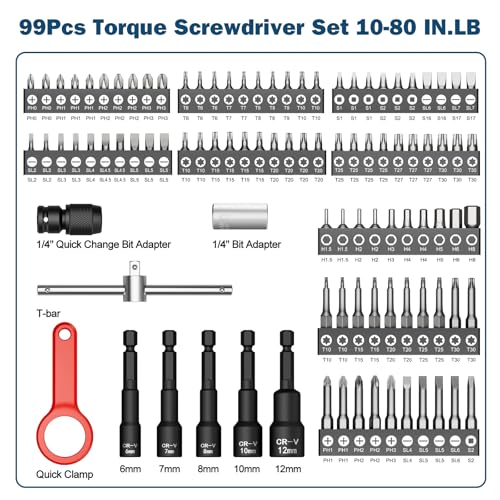 VANPO Torque Screwdriver Set 10-80 In-lb, 99-Piece Torque Driver Kit 10-80 inlb