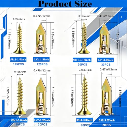 410PCS Self Drilling Drywall Anchors and Screws Kit, Heavy Duty Wall Anchors for Drywall, Zinc Plated Self Drilling Anchor Screws, No Drill Needed for Picture Hanging & Furniture Fixing 410PCS-KIT