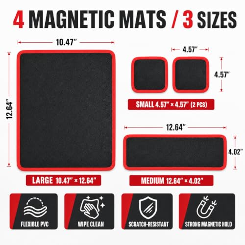 TRULYWIN 4-Pack Magnetic Parts Holder Mat with Pickup Pen & Mirror