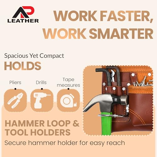 Ap-Leather Real cowhide oil tanned Leather Tool Belt framer Set for Men Carpenters, Framers,Construction Work (Leather Tool Belt with Suspender Maroon) (Maroon Tool Belt) Maroon Tool Belt