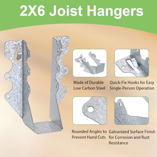 55 PCS 2x6 Steel Joist Hangers, 20 Gauge Galvanized Brackets for Wood 55