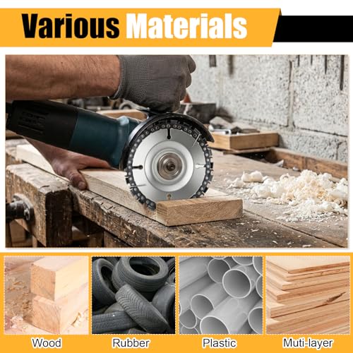 14PCS Wood Carving Disc Set for 4" or 4 1/2" Angle Grinder, Stump Tool Grinding Wheel Disc with 5/8" Adapter Ring & Wrench Wood Shaping for Cutting Carving Grinding Sanding Polishing