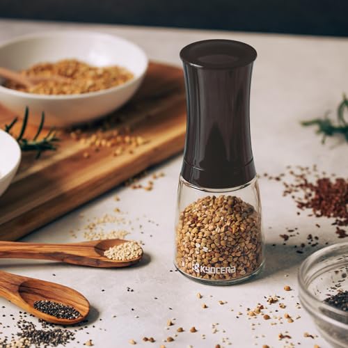 Kyocera CM-20C SF Seed Grinder with Ceramic Grinder, Adjustable coarse to fine, Glass Container, Brown