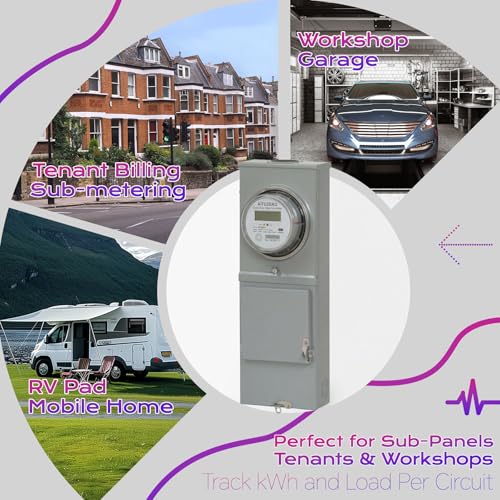 Digital Electric Sub Meters for Landlords, 120/240V CL200 Single Phase 3 Wire, Electricity Usage Meter, Power Energy Meter, kWh Sub Meter, ANSI Form 2S Electric Submeters for RV Power, Rental Units