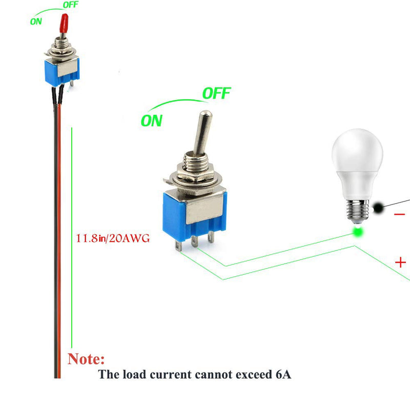 VONVOFF Toggle Switch,ON/Off SPST with Pre-soldered Wires,3v/5v/12v/24v/72v/110v/220v/240v/ Mini Toggle Switches for car,Truck, Light,Test Machine,Industrial Equipment.3 Pins 2 Positions (10pcs+Wire) blue