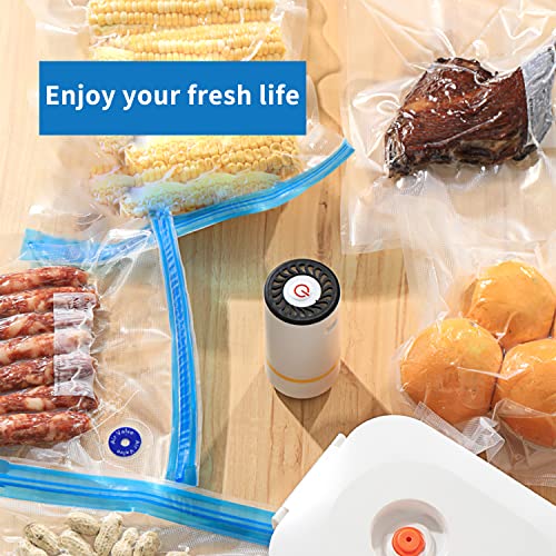 Electric Food Vacuum Sealer with Reusable Vacuum Food Storage Bags for Sous Vide Cooker -10 PCS Reusable Vacuum Sealer Bags, 4 Clips & 2 Sealing Clips, Rechargeable Vacuum Sealer Set