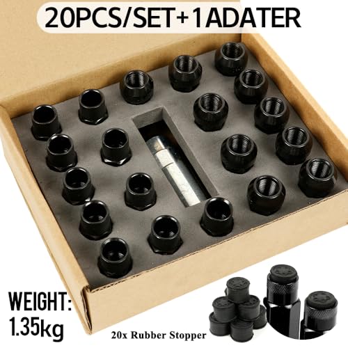 20PCS 1/2"-20 Lug Nuts for Bronco Cherokee Liberty Mustang Ranger Explorer YJ TJ KJ KK ZJ WJ WK XK MJ XJ Aftermarket Wheels, Extended Open End 1.93" Tall 17mm Hex, Cone Seat (Black, 1/2"-20) Black
