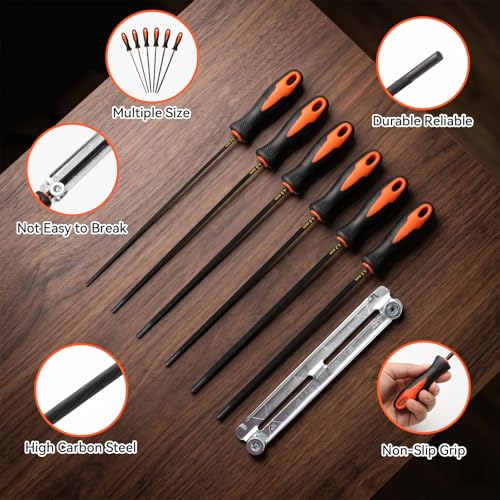 6 Sizes Round File Chainsaw, Chainsaw File Saw Chains Round File, File for Chainsaw 3.2 mm 4.0 mm 4.5 mm 4.8 mm 5.2 mm 5.5 mm Chainsaw File Set for Lawn Mowers, DIY and Professionals