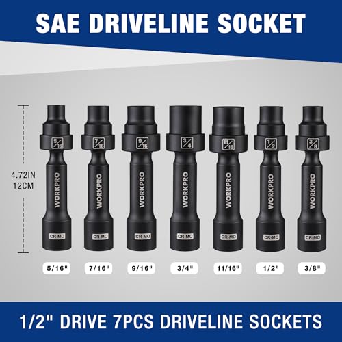 WORKPRO 7PCS 1/2" Drive Driveline Socket Set with Storage Case