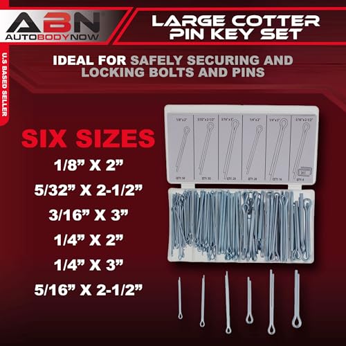 ABN Large Cotter Pin Key 144 pc Assortment Set 1/8 x 2 to 1/4 x 3 Inch – Steel Locking Automotive Axle Trailer Pins