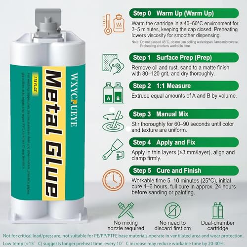 Metal Glue, Heavy Duty Waterproof epoxy Adhesive for Metal Repair, Welding high Strength Oily Glue with Heat and Corrosion Resistance, Ideal Adhesive for Metals, Plastic, Ceramics, PVC and Fiberglass 1 pack