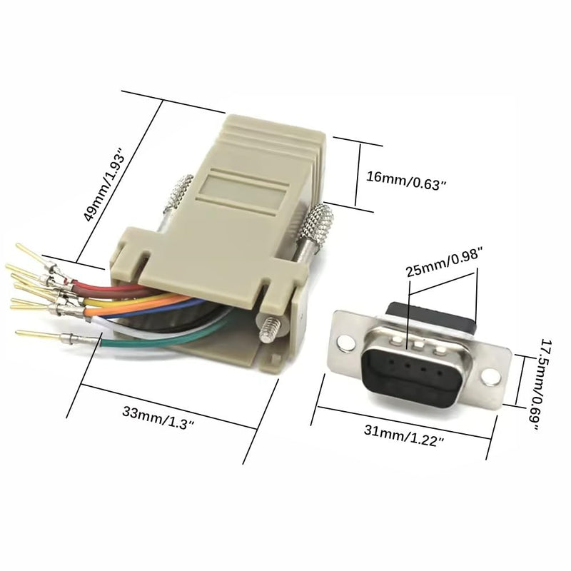 10Pcs DB9 Male to RJ45 Ethernet Adapter, 9 Pin Serial Port Male to RJ45 Ethernet LAN Extend Modular Converter