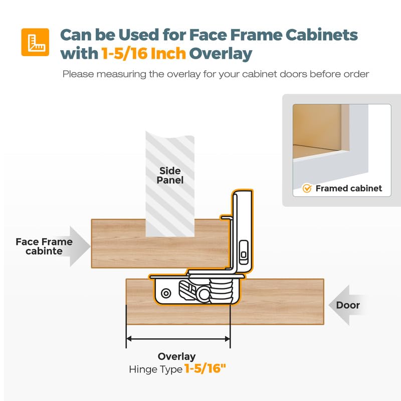 HOME EDIT 10 Pack 5 Pairs 1-5/16 inch Overlay Soft Close Cabinet Hinges for Kitchen, Stainless Steel Three-Way Adjustable, Concealed Self-Closing Door Hinges