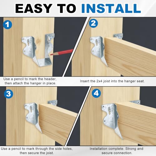uxcell 8 Pcs Joist Hanger, 2"x4" Galvanized Steel Double Shear Face Mount Joist Hanger Brackets for Rafter, Wood Construction, Connector for Roof, Deck, Ceiling Joists, 1.73" Inner Width