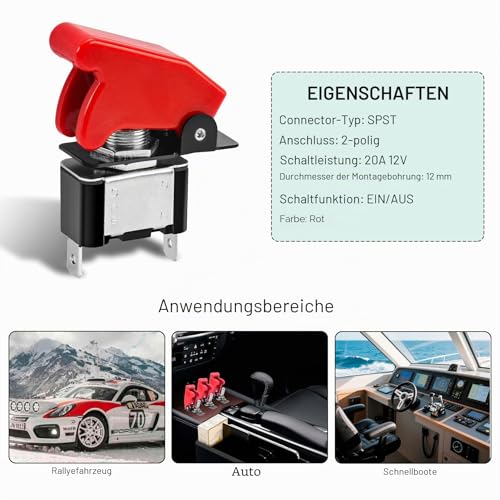 Heschen Metal Rocker Switch, 12V, 20A, SPDT On / Off, 2 Positions, 2 Pin with Red Waterproof Cap Red Cap