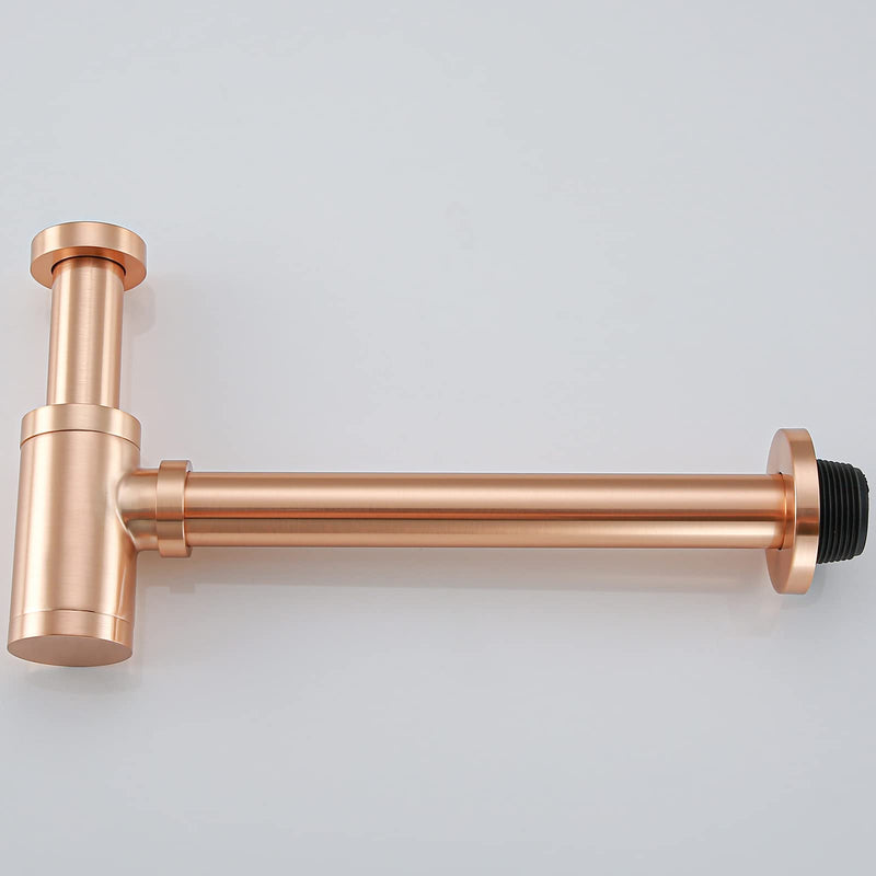 RANDOM Brass Contemporary Round Bottle P Trap 1 1/4 Basin Sink Waste Drain P Trap Kit, Copper Satin, Also Red Antique Copper（Brushed Rose Gold） Brushed Rose Gold