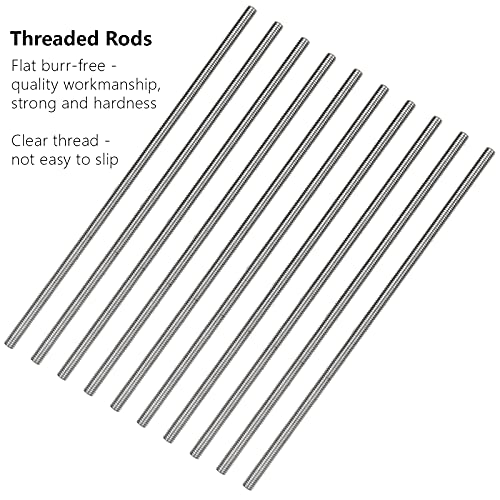 10Pcs M8 x 250mm 304 Stainless Steel Fully Threaded Rods, Threaded Rods Bar Studs, Right Hand Thread Long Threaded Screw, M8-1.25 Thread Pitch, Fits for Anchor Bolts, Hangers, U-Bolts (5/16" x 10")