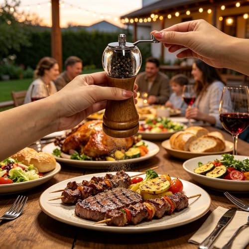 Classical Hand Shake Wood Pepper Grinder Set & Gorgeous Salt, Wooden&Acrylic,Ceramic Blades&Upgrade Metal Handle, Enjoy Your Best Fresh Ground Pepper Sea Salts and Various Spices (1PCS-1) 1pcs-1