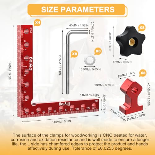 Corner Clamp for Woodworking, 90 Degree Corner Clamp, 4 Pack 5.5"x 5.5" Aluminum Alloy Right Angle Woodworking Tools, Positioning Squares for Picture Frame, Box, Cabinets, Drawers