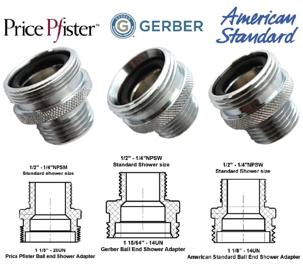All 3 Ball End Shower Arm Adapter Set Convert to 1/2" Standard Fitting
