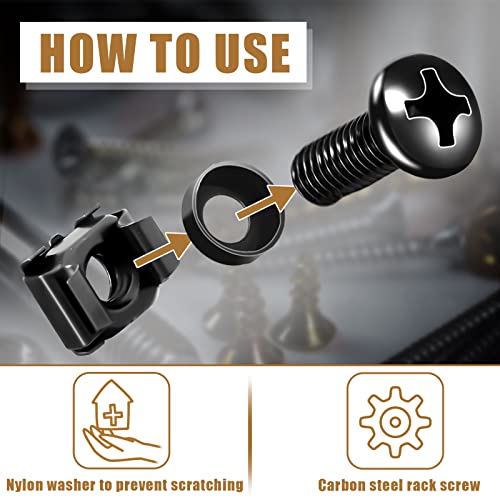 100 Pack M6 x 16 mm Rack Mount Cage Nuts, Screws and Washers Stainless Steel Black Server Rack Screws Square Insert Nuts for Audio Server Console Mounting Routers, Shelves, Enclosures, Cabinets