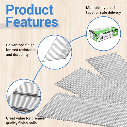 meite 15 Gauge 34 Degree Finish Nails Set 1-1/2 Inch & 2-1/2 Inch Galvanized Angled Finishing Nails Kit for Finish Nailer Gun - Cabinet Crown Baseboard Triming