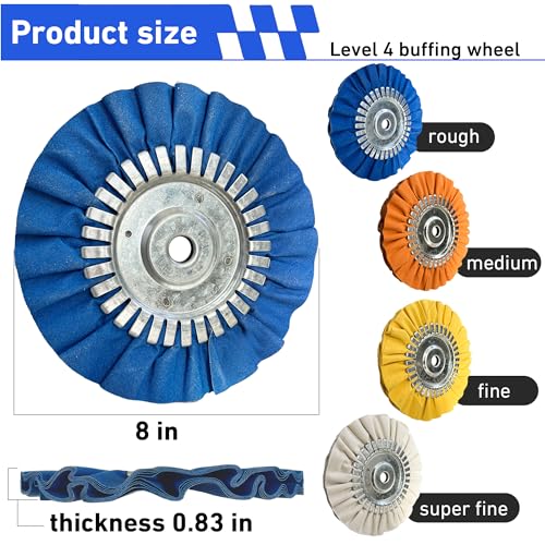 8" Airway Buffing Wheel Kit - 9Pcs Aluminum Metal Polishing Set with 5/8" Arbor Hole & Polishing Compound, Compatible with Angle Grinder for Mirror Finish