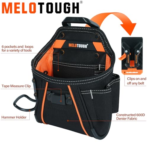 MELOTOUGH 1 PC Small Electrician Tool Pouch Tool Belt Pouch with Belt Clip + 1PC Nail Screw Pouch Belt Clip Tool Pouch Tool Belt Pouches