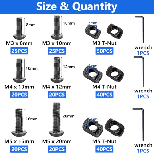 260Pcs M5 T Slot Nuts Screws Kit, Nuts and Bolts Assortment Kit + 260PCS M3 M4 M5 T Slot Nut Screws Kit
