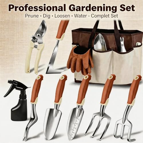 10Pcs Aluminum Garden Tools, Non‑Slip Handle with Gloves, 600D Tote Bag