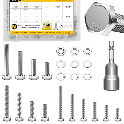 Mywish 10Sets M6 x 30mm Flat Head Hex Socket Cap Screws Bolts and Barrel Nuts Kit & 660PCS M5 M6 M8 Bolt Screw Set, Metric Bolt Assortment, 304 Stainless Steel, Nut and Bolt Set Flat & Spring Washers,