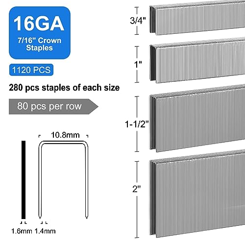 16 Gauge 7/16" Crown Staples (2",1-1/2" 1", 3/4"),1120-Pack
