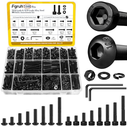 2200PCS M2 M3 M4 M5 Hex Socket Button Head Bolts Assortment Kit & 1500PCS M4 Hex Socket Button & Cap Head Bolts Assortment Kit Black Zinc Galvanized
