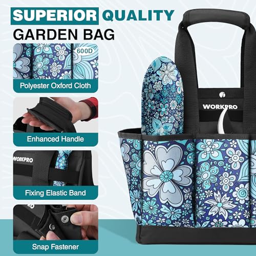 WORKPRO 5PCS Garden Tool Set, Aluminum Heavy Duty Gardening Tool Set Blue flower with bag
