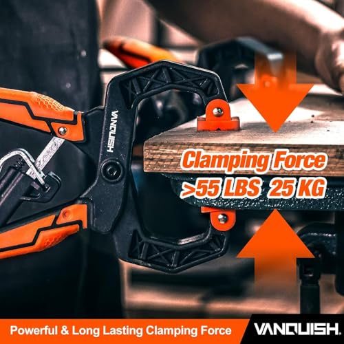 VANQUISH 4-Pack Quick-Release Ratcheting Wood Clamps for Woodworking, Professional Hand Clamps, Ergonomic Handles, 55 LBS Clamping Force, 2-Pack 4 Inch and 2-Pack 2 Inch Orange 4 Pack Mixed