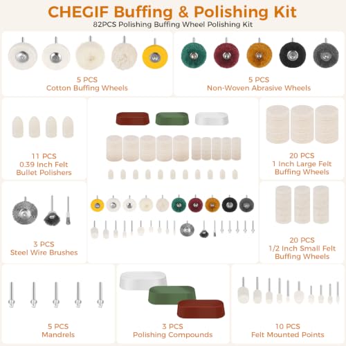 Bench Grinder & Rotary Tool Polishing Bundle, 8Pcs 6 Inch Buffing Wheels with Compound Bars + 82Pcs 1/8" Shank Rotary Buffing Accessory Kit