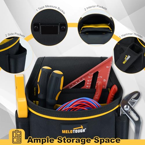 MELOTOUGH Reflective Safety Tool Belt Suspenders Construction Bag Suspenders, Tool Belt Pouches with Detachable Hammer Holster for Electrician, Carpenter, Construction
