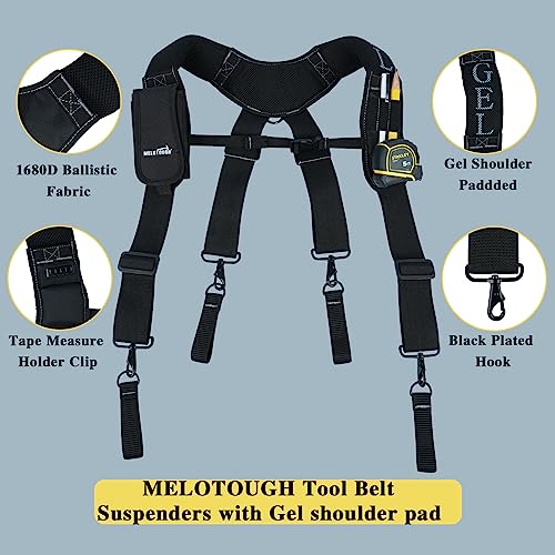 MELOTOUGH Work Belt Suspender Tool Belt Suspenders Bag Suspenders for Men + Quick Release Tool Belt 1.5 Inch Web Work Tool Belt with Heavy Duty Metal Buckle for Tool Pouch, Construction, Electrical