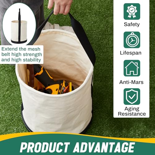2 Pack Utility Canvas Tool Bucket 9" D x 14" H All Purpose Canvas Bucket Bag, Truck Tool Organizer with Plastic Bottom for Store Work Accessory