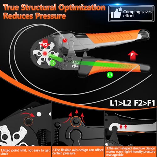 Preciva Ferrule Crimping Tool Kit - AWG 28-5 (0.08-16mm²) Hexagonal Ferrule Crimper with 950Pcs Single and 350Pcs Twin Ferrules Connectors, Self-Adjustable Ratchet Ferrule Terminals Crimping Tool Hex Crimper & Single/Twin Connectors