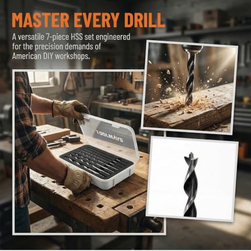 9" Brad Point Wood Drill Bit Set, 7-Pack SAE Upgraded 7-Piece SAE Set