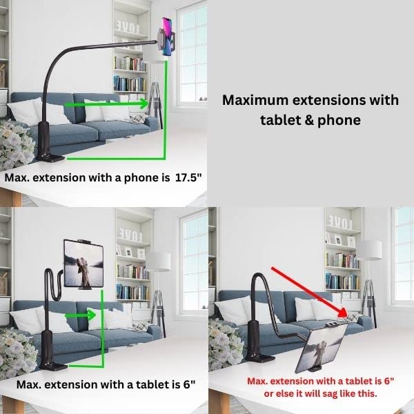 LEVO Clamping Gooseneck Phone and Tablet Mount Holder with Flexible Long Arm – Ideal for Desk, Office, Bedside, Headboard, Kitchen Counter, Boat, RV, and More - Black