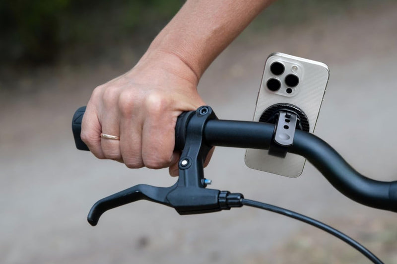 Magnetic Cell Phone Holder Mount for Gym Golf Cart Stroller Bed Car Steering Wheel Magnet Phone Mount, 360° Rotatable, Silicone Handlebar Phone Mount