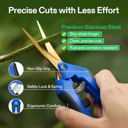 VIVOSUN 6.5 Inch Garden Scissors, Blue Pruning Shears for Plants, 12-Pack Blue Curved Blade