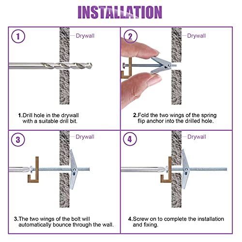 Swpeet 60Pcs 1/4 Inch Toggle Bolt and Wing Nut Kit for Hanging Heavy Items on Drywall 60