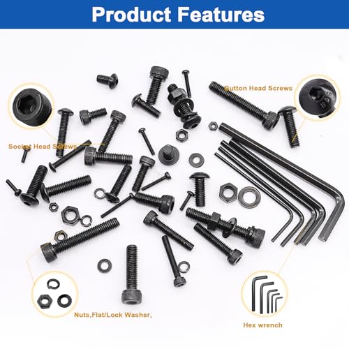 Taiss 3670PCS Metric Screw Assortment M2 M3 M4 M5 33 Sizes Button & Socket Head Screws+30 Sets 1/4-20 x 3/4" Furniture Screw Nut Threaded Inserts for Wood