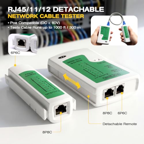YQE RJ45 Crimp Tool Kit, Pass Through Ethernet Crimper, Crimping Tool, Network Tool Kit for Cat5, Cat5e, Cat6, RJ45, RJ11, RJ12 w/Carrying Case, Cable Tester, Stripper, Cutter, 50 Connectors & Boots 10 IN 1 Set