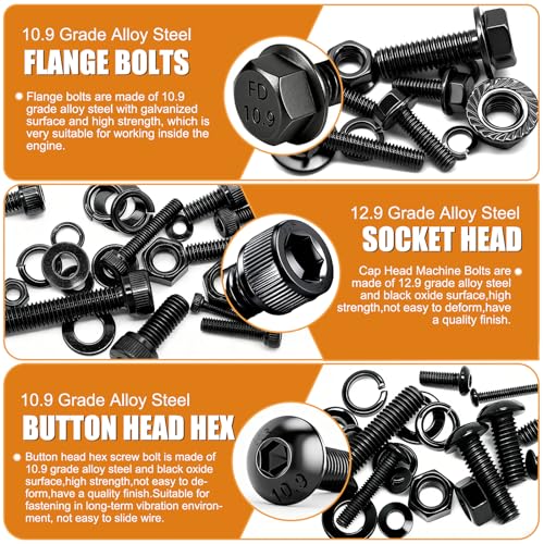 mankk Metric Bolts and Nuts Assortment Kit Flange Bolt,Hex Socket Button Screws,Cap Head Screws