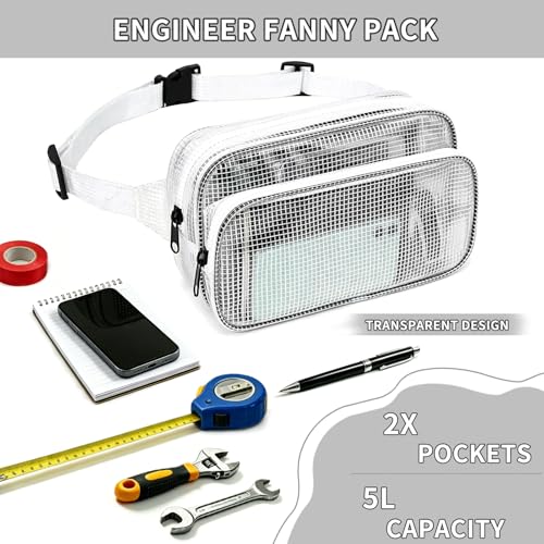 Anti-Static Cleanroom Tool Belt Bag - 10.6 Inch Transparent Fanny Pack PVC Waist Bag for Work Travel and Daily Use White 1